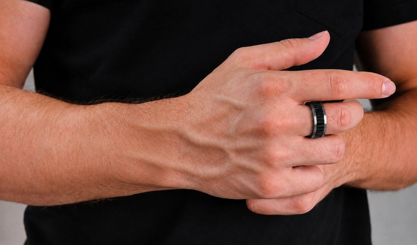 Black Roller Stainless Steel Ring image 3