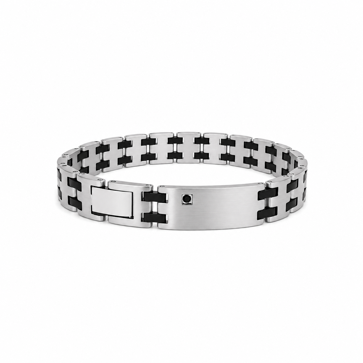 Men's 316 Stainless Steel ID Bracelet with Black Diamond | HotSteel Collection