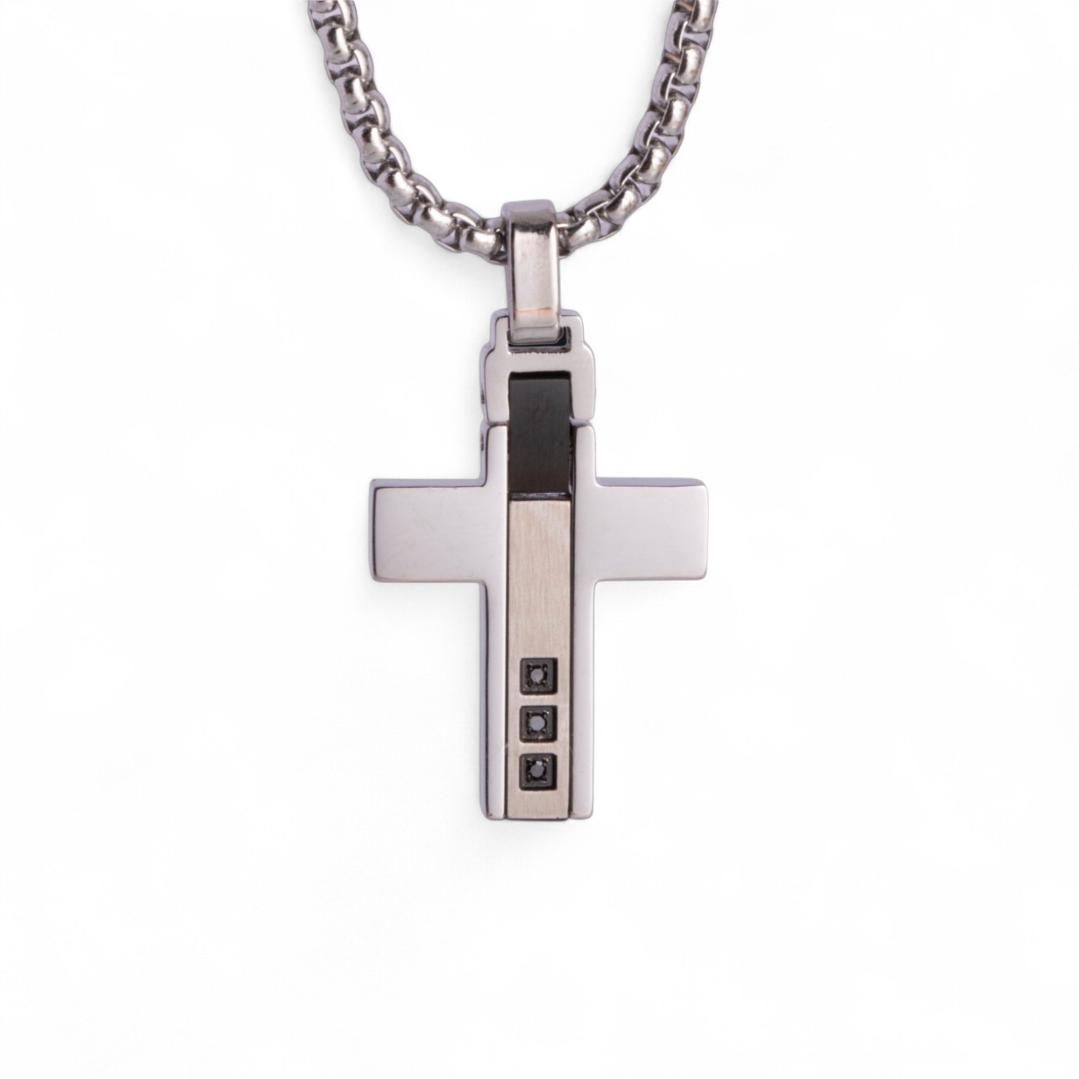 Stainless Steel Cross Pendant  Black Diamond